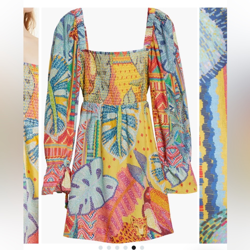 FARM Rio Tapestry Long Sleeve Minidress